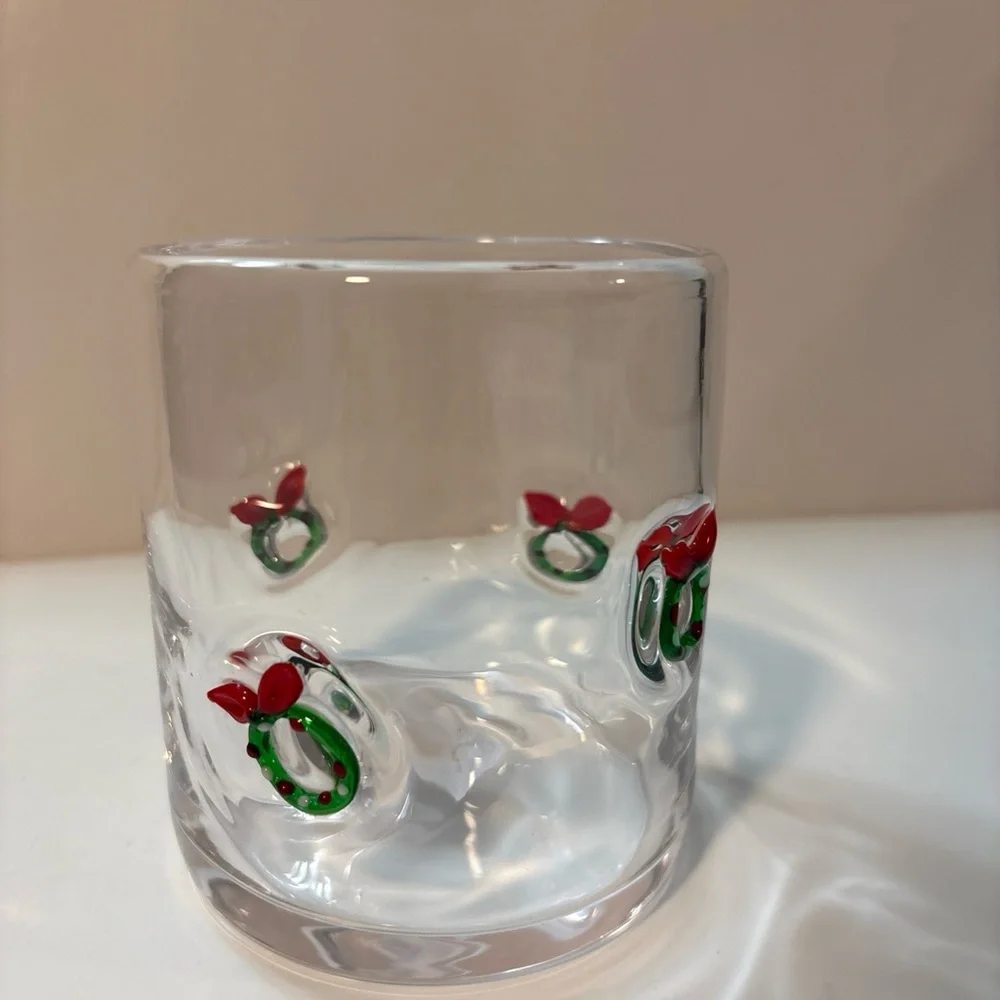 Crate & Barrel Wreaths Double Old Fashioned Drink Glass Halloween NWT